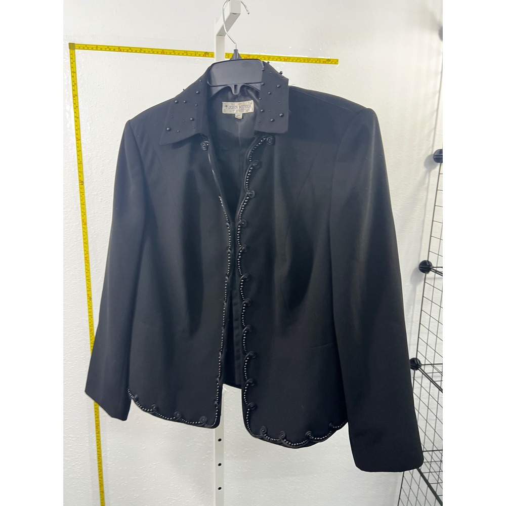 John Meyer of Norwich Black Beaded Blazer Jacket Women 16W Scalloped Hem Evening